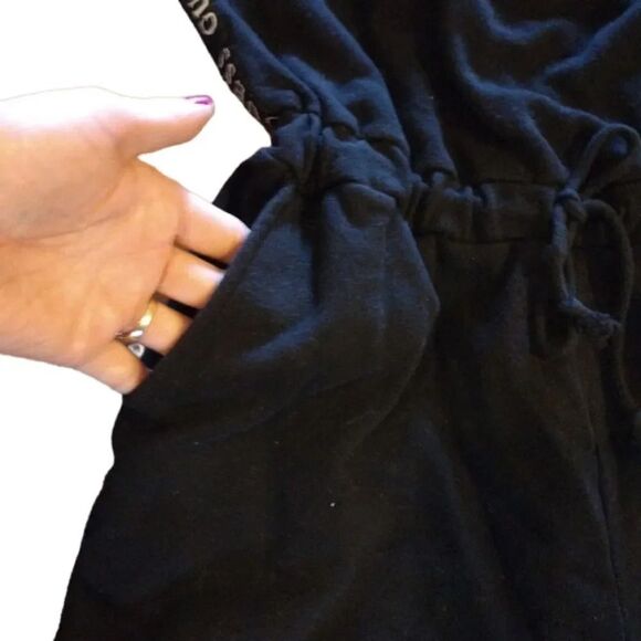 Guess Y2K Black Strapless White Side Logo Tape Fleece Jumpsuit Large - Picture 7 of 12